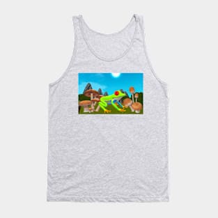 Cute Frog In A Mushroom Garden - 3D Animated y2k 2000s Computer Look Tank Top